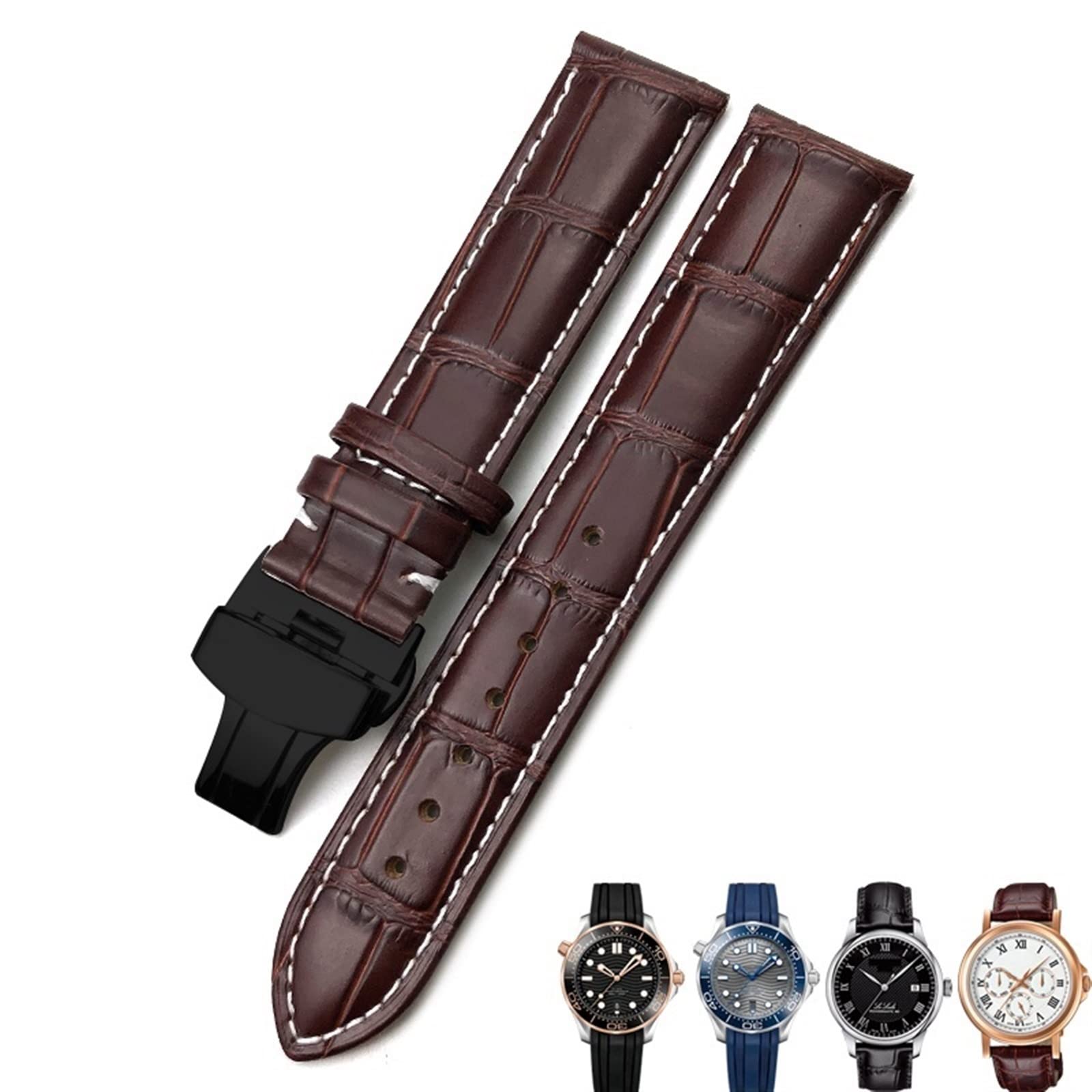 Bracelet en cuir de vache véritable avec fermoir papillon pour Omega Seamaster 300 18 mm, 20 mm, 22 mm, 20 mm, Agate