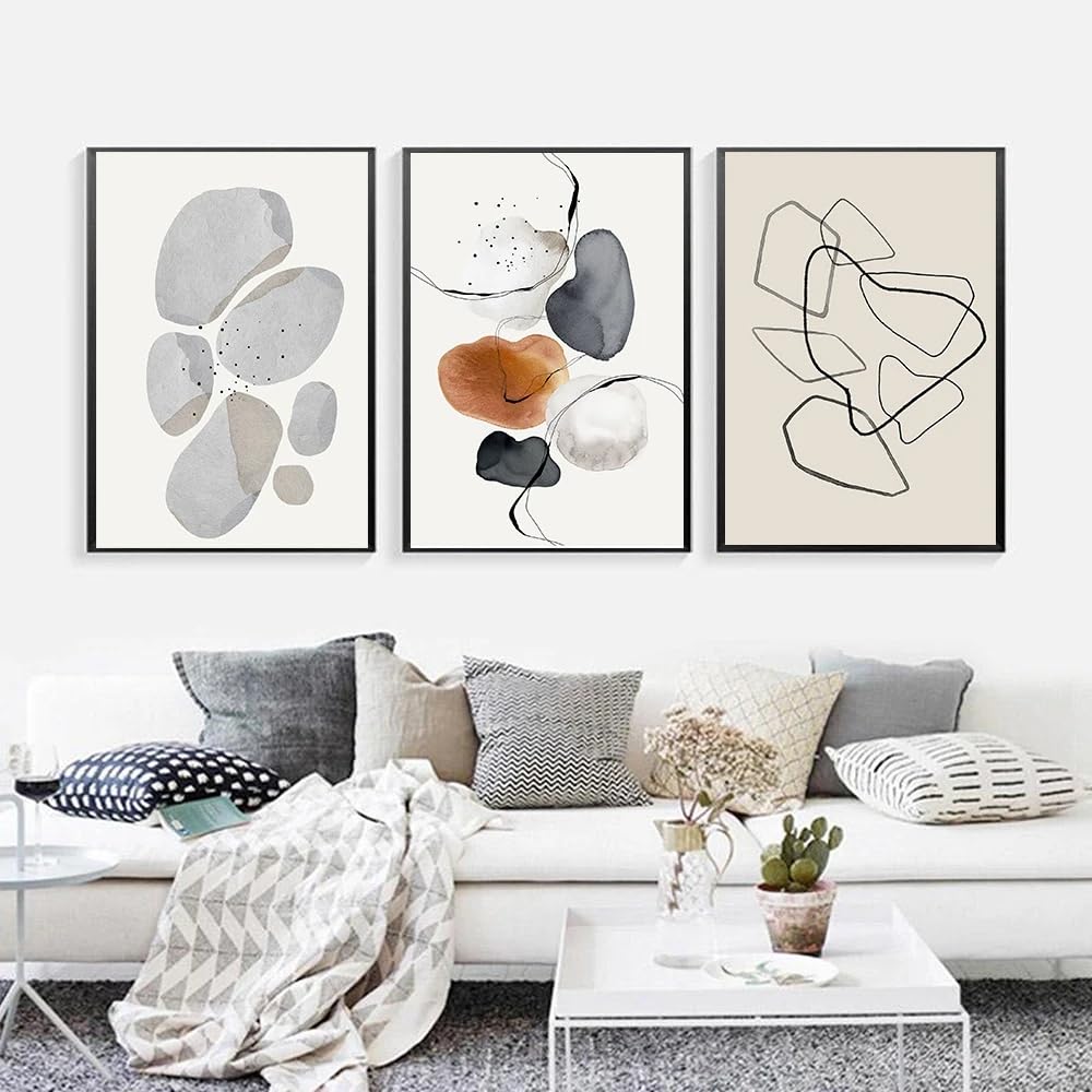 WUHBCZ Wall Posters-Abstract Moon Lake Print Geometric Modern Minimalist Posters and Prints Boho Wall Art Canvas Painting Wall Pictures Living Room Home Decor-40 * 60cm/3PCS (No Frame)