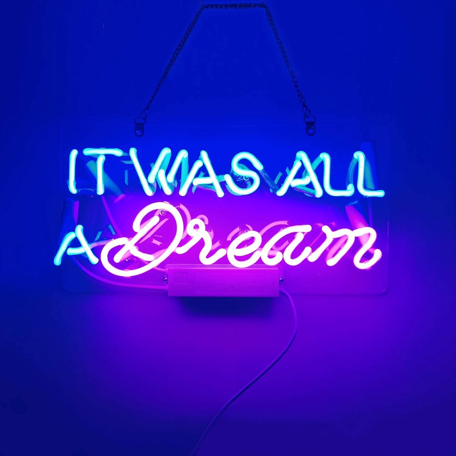 Flash Sale Neon Signs It was All a Dream Blue Pink Neon Lights Real Glass Tube Neon Lights Sign for Party Home Bedroom Hotel Office Ultra Bright Wall Decor Sign