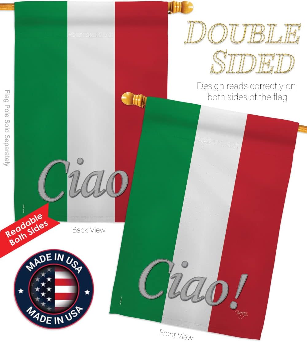 Breeze Decor Italian House Flag - Regional Nationality Nation International World Country Particular Area - Decoration Banner Small Garden Yard Gift Double-Sided Made in USA 28 X 40
