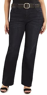 Angels Plus Size Belted Curvy Bootcut Jeans - coolthings.us