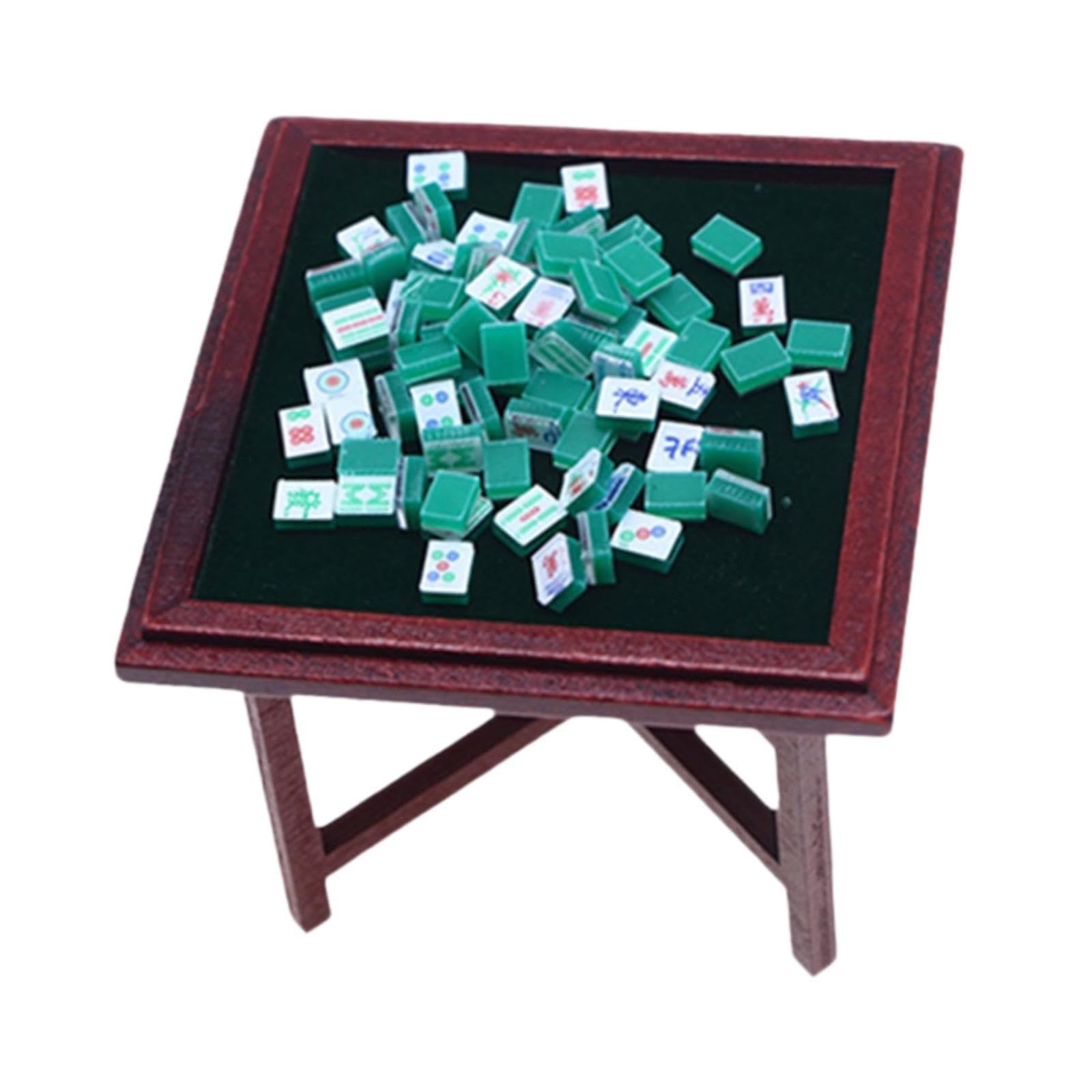 5 zestaw 1:12 miniaturowy zestaw mahjong drewniany ręcznie robiony domek dla lalek mahjong meble model mahjong zestaw stołowy zielony bez krzesła