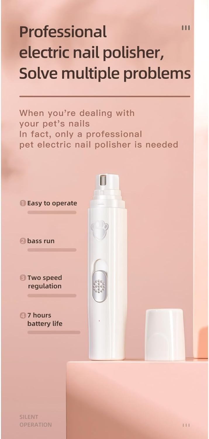 Silent Dog/Cat Pro Salon Nail Grinder, Cordless Grooming Pro Nail Grinder with 2 Adjustable Speeds, Stress-Free Claw Care for Dogs and Cats (Green)