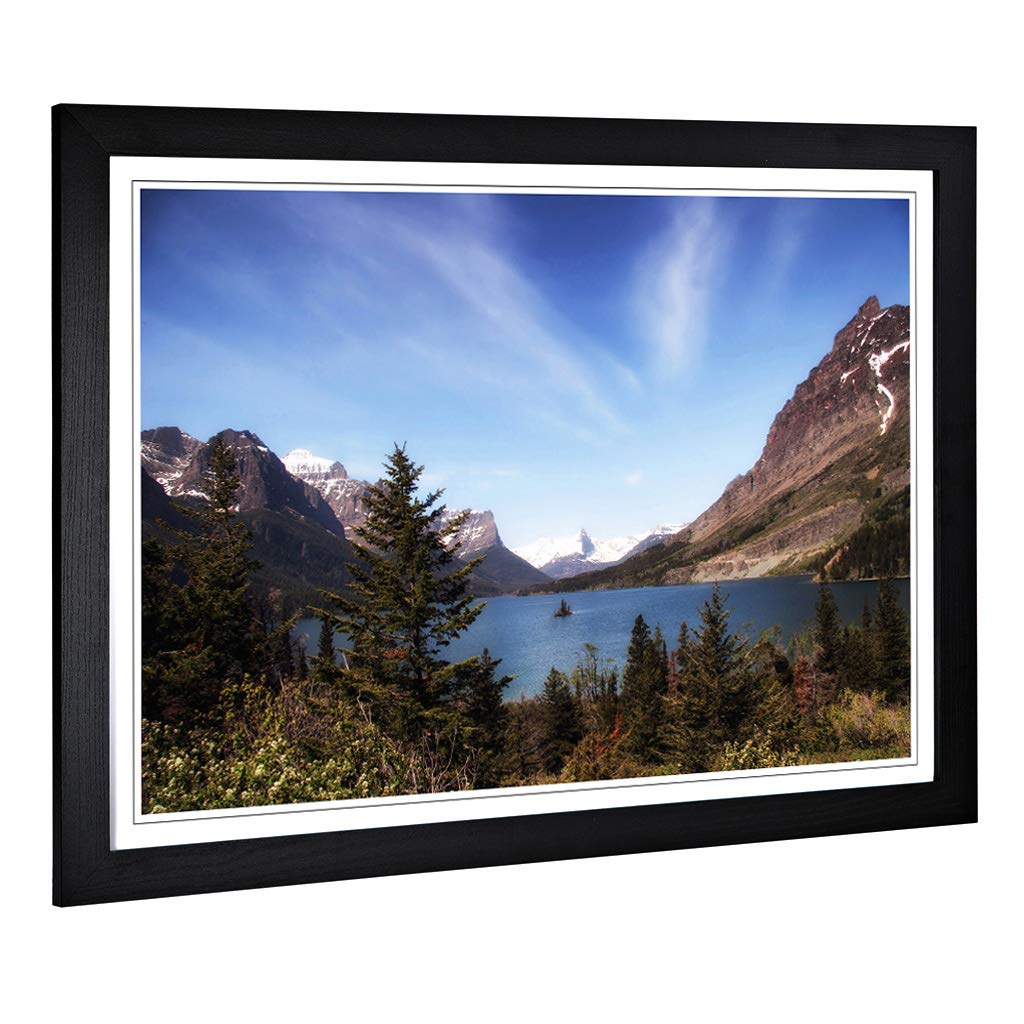 Big Box Art Framed Print of Landscape Montana Lake & Mountains Design | Wall Art Picture | Home Decor for Kitchen, Living Room, Bedroom, Hallway, Black, A2 / 24.5x18 Inch / 62x45cm