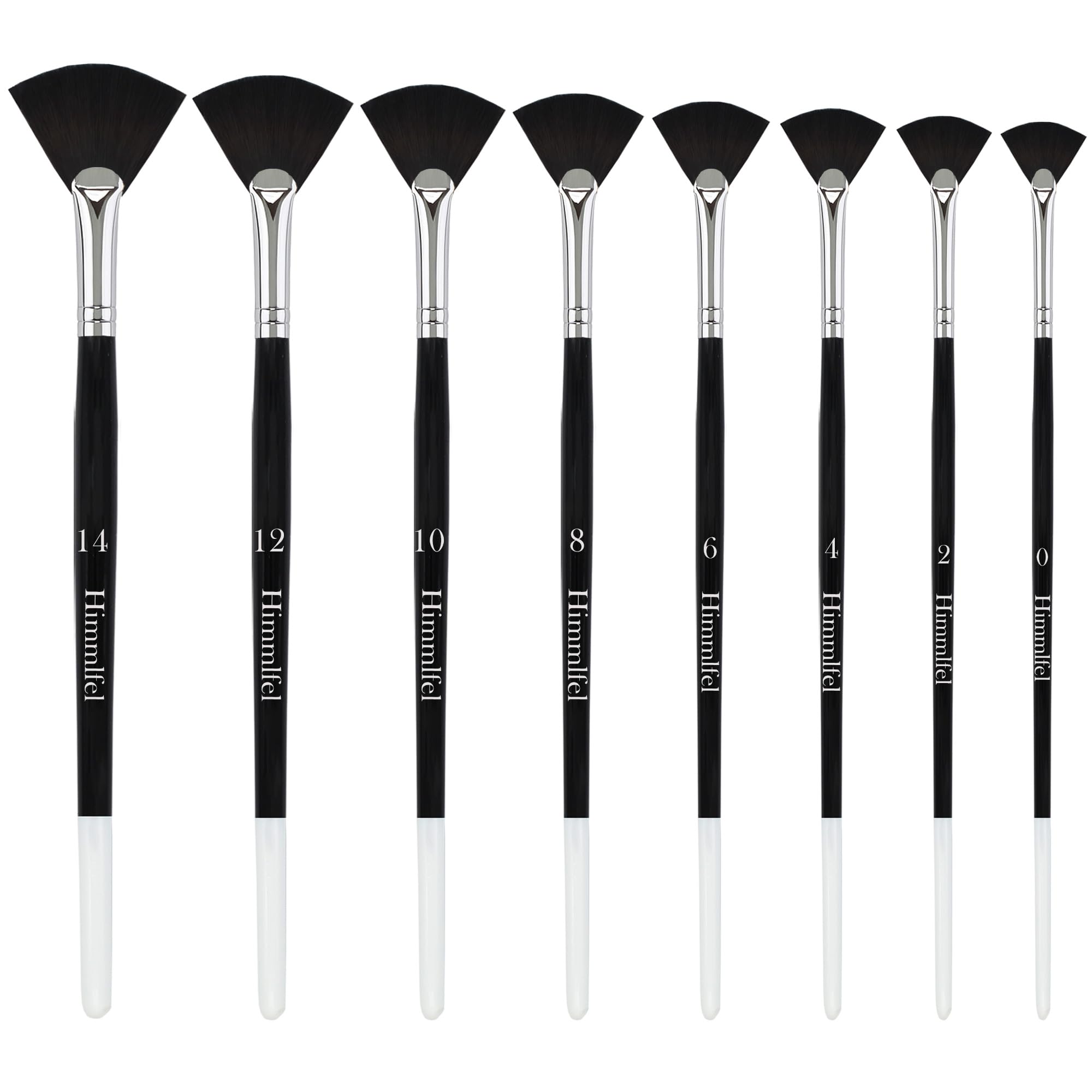 Himmlfel Fan Paint Brush, 8 Pcs Nylon Fan Brushes Set for Acrylic, Watercolour, Gouache, Oil Painting, Artist Brushes for Blending, Texturing, Detailing, Ideal for Landscape, Portrait, DIY Craft