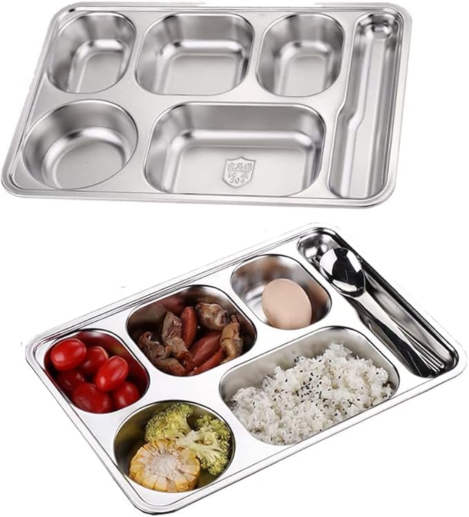 AIYoo 2 Pack Stainless Steel Divided Plates, Large 6