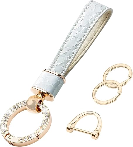 Miniatura 1 de YAKEFLY Llavero universal de cuero para automóvil, soporte para llavero de diamante con 3 llaveros, anillo en D antipérdida y llavero de clip de