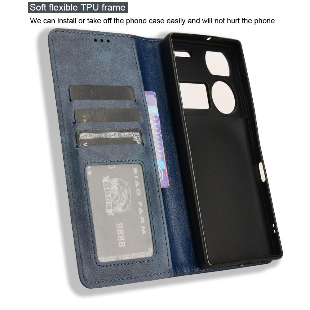 COMAKU Compatible with ZTE nubia Z60 Ultra Case Leather - Flip Cover Protection magnetic Phone Case wallet with Card Holder - Blue - Image 3