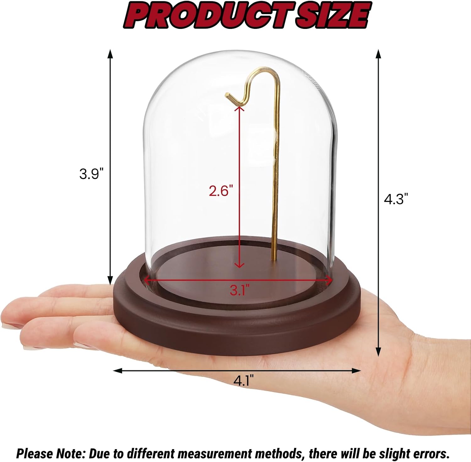 ZOOFOX 2 Pack Pocket Watch Glass Display Dome, Clear Glass Display Cloche with Hook and Wooden Base, 3" x 4" Decorative Bell Jar for Watch Plants Medals Photos Collectibles image 2