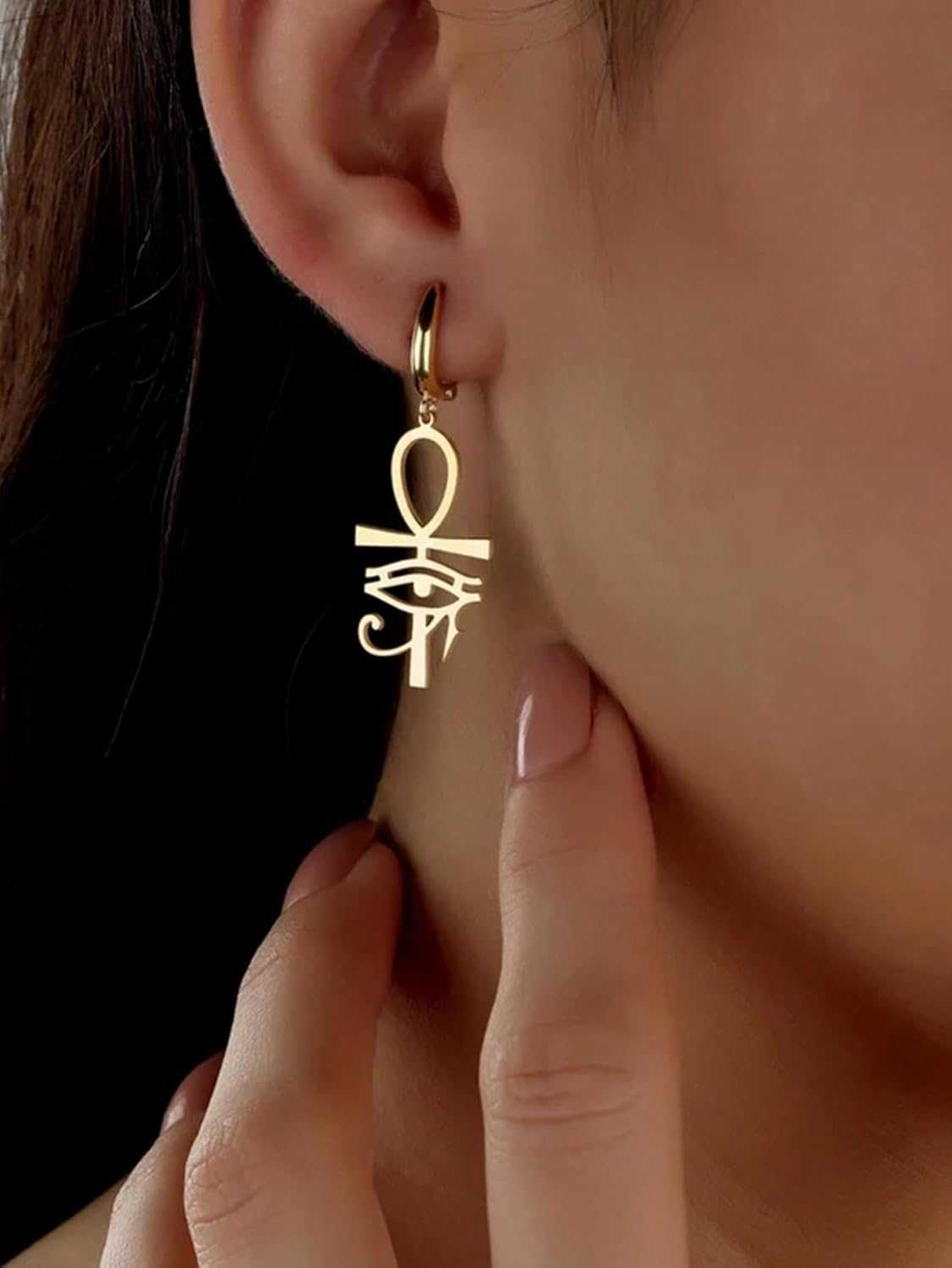Ankh Cross Jewelry Set for Women Eye of Horus Dangle Earrings Necklace Stainless Steel Ancient Egyptian Drop Jewelry Set Protection Religious Gift - Image 6