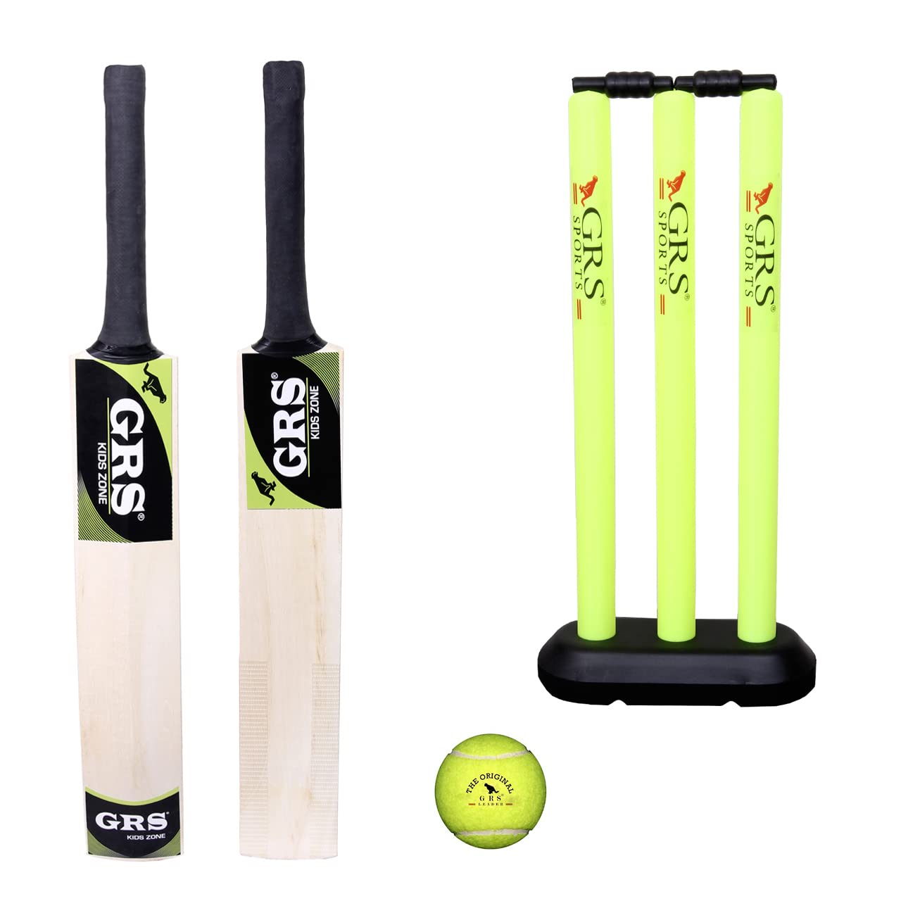 GRS Popular Willow Cricket Bat with Wicket Set & 1 Tennis Ball for Kids (Size 3, Age 6-10 Year Old Kids), Wood