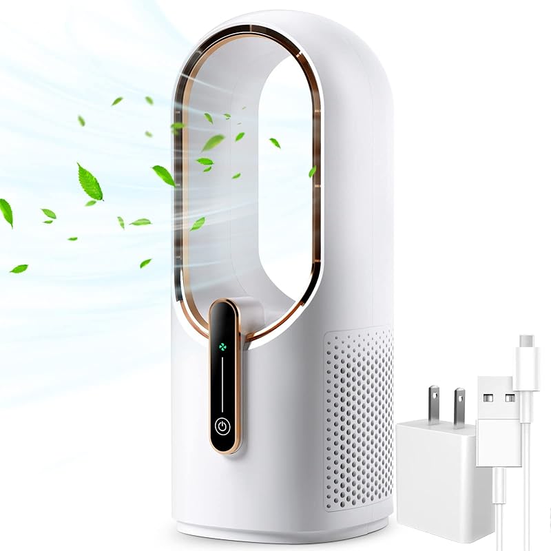Ventilador de escritorio sin aspas KONSIDEN, ventilador de oficina de 11,8 pulgadas pequeño, silencioso, ajuste de 3 velocidades, control táctil, fácil de limpiar, ventiladores de escritorio pequeños silenciosos, ideal para oficina, sala de estar, dormitorio