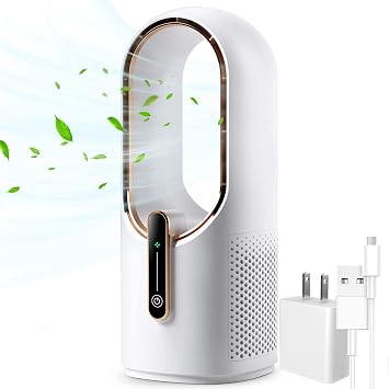 Desk Fan, KONSIDEN 11.8 Inch Bladeless Office Fan Small Quiet 3 Levels Adjustable Touch Control Easy Clean Desk Fan Small Quiet Perfect for Office, Living Room Bedroom