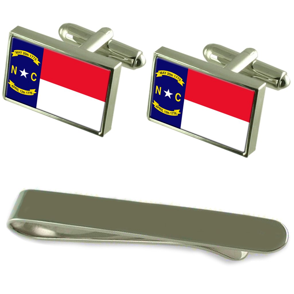 Nord-carolina Flagge Silber Manschettenknöpfe Krawatten Geschenkset mit Gravur
