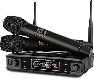 THEGIS Wireless Microphone, 2 Channel VHF Wireless Microphone Dual Handheld Dynamic Mic System 50m For Stage Church Party School PA Speaker Meeting Stage Performance Home System,Church, DJ