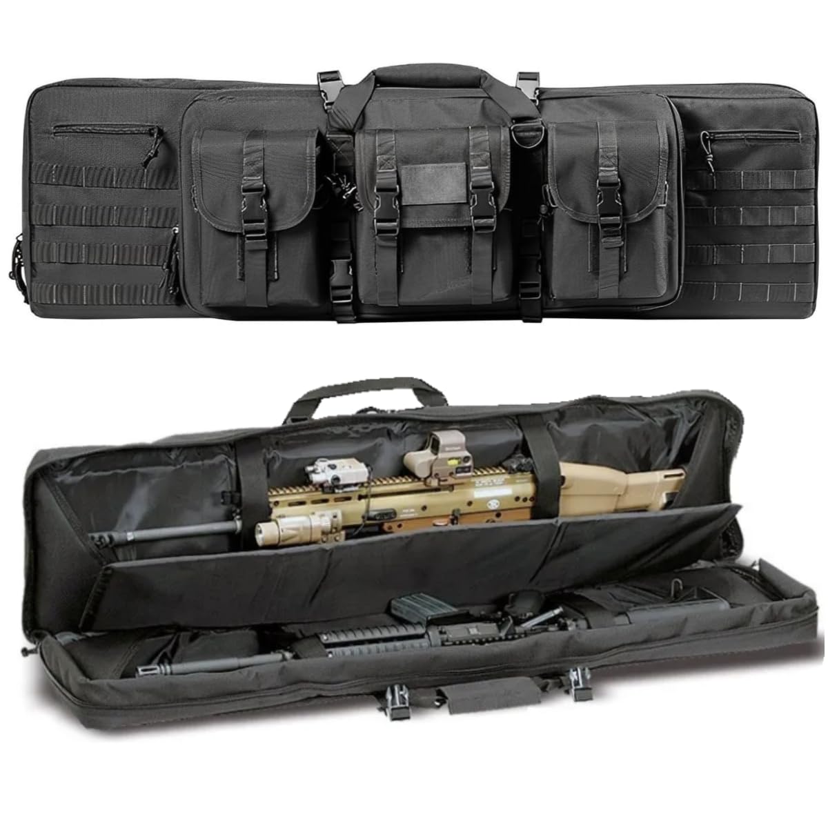 Double Rifle Bag Padded Lockable Carbine Long Rifle Bag Rifle Backpack Gun Bag for Hunting Shooting Range Firearm Transportation with Molle System