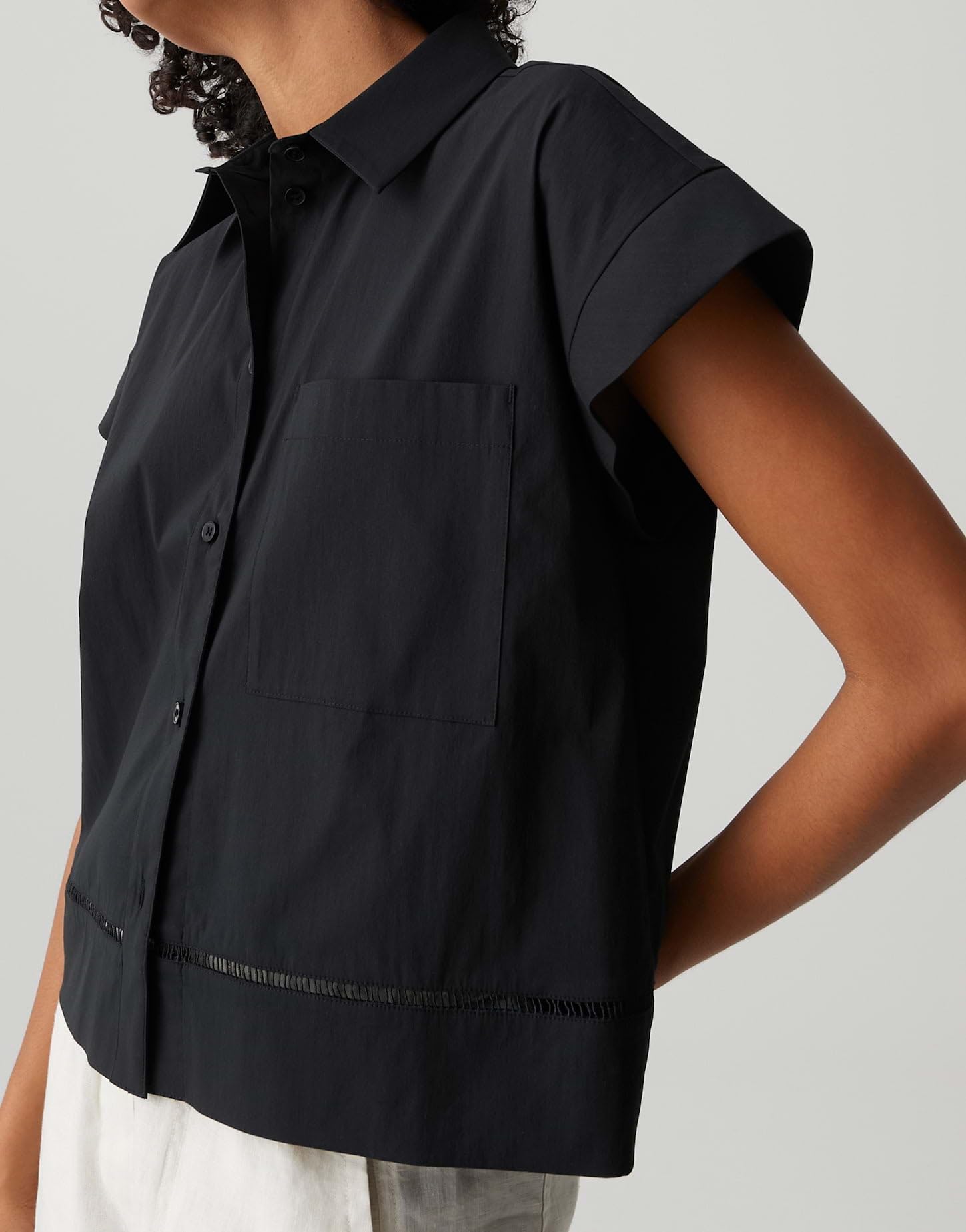 OPUS Damen Kurzarmbluse | Hemdbluse aus Baumwoll Popelin Regular Fit