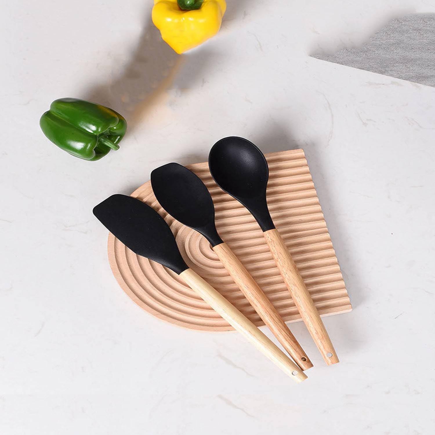 Silikon Küchenhelfer Set Kochlöffel Set Premium Kochutensilie Mit Antihaft-Beschichtung Hitzebeständiger Kochbesteck Set Spülmaschinengeeignet Mit Utensilienhalter Ideal Für Alle Kochgeschirr Pfannen