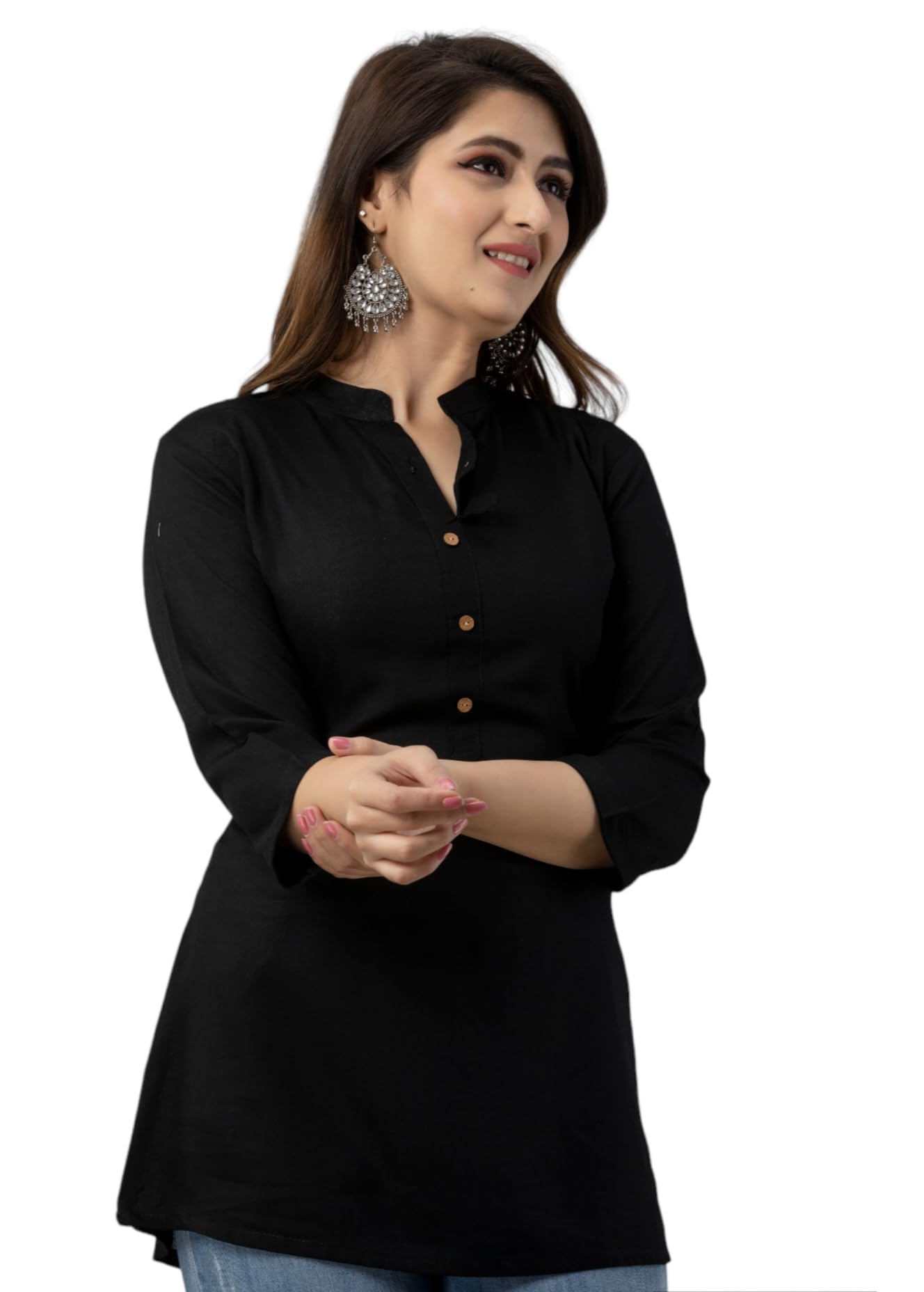 Women Cotton Tunic Top | Casual & Office Wear Tunic for Woman | Soft Breathable Fabric | Regular Fit Ethnic Wear | Black Color-image-9