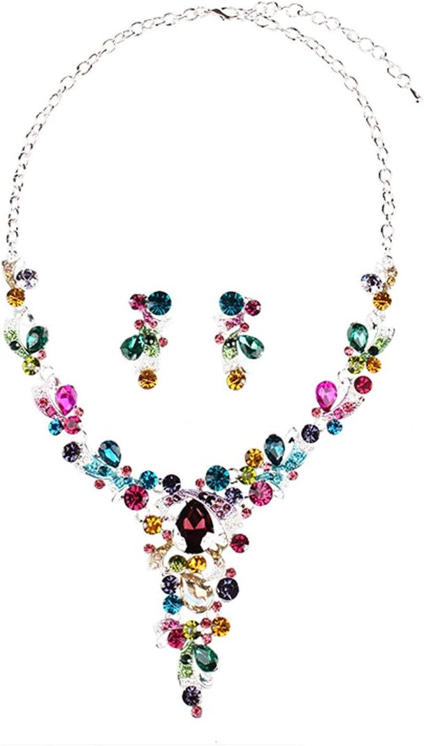 Hamer Costume Jewelry Crystal Choker Pendant Statement Collar Charm Necklace and Earrings Sets Women
