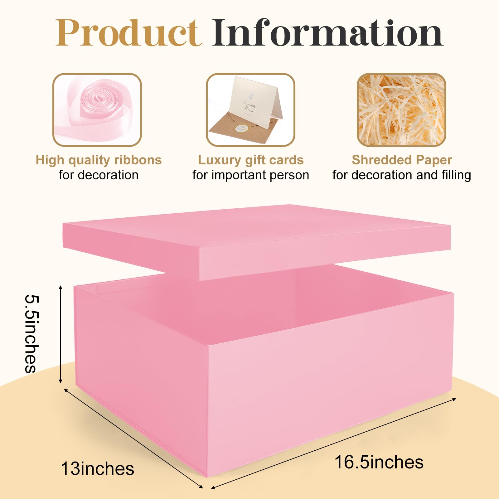 Geschenkbox, 41,9 x 33 x 14 cm, große rosa Geschenkboxen mit Deckel für Geschenke, Geburtstagsbox enthält Kartenband, geschreddertes Papierfüller, Geschenkpapierboxen für Valentinstag, Muttertag