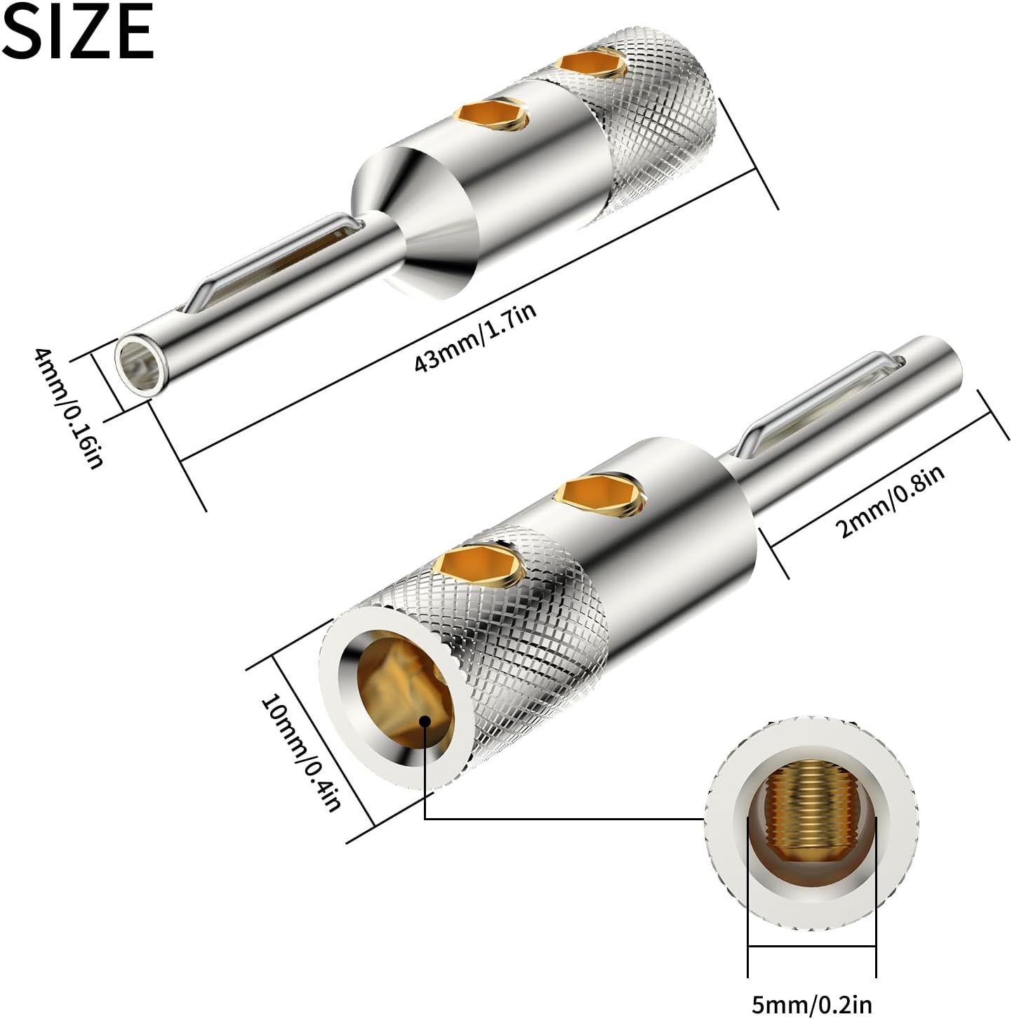 Viborg VB401R Audiophile Speaker Banana Plugs 4MM Pure Copper Screw Locking Speaker Plug Connectors for Amplifier Wire, Home Theater, AV Receiver, Amplifiers and Sound Systems 4PCS (Rhodium Plated) - Image 2
