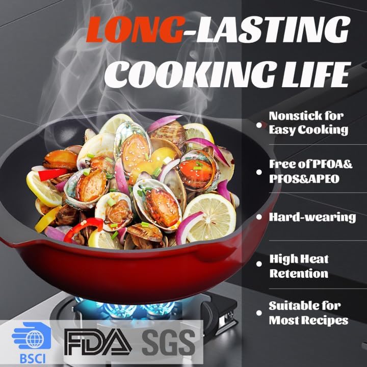 Miniatura 2 de Sartén antiadherente profunda con tapa, sartén de 12 pulgadas5 cuartos de galón, sartén para saltear utensilios de cocina, compatible con inducción,