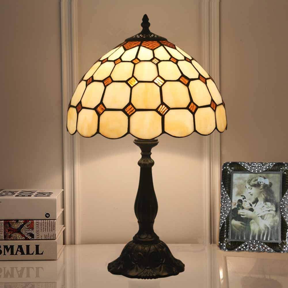 12 Inch Tiffany Style Glass Painting Table Lamp Baroque European Handmade Style Decorative for Bedroom Living Room Bedside Table Reading Lamp
