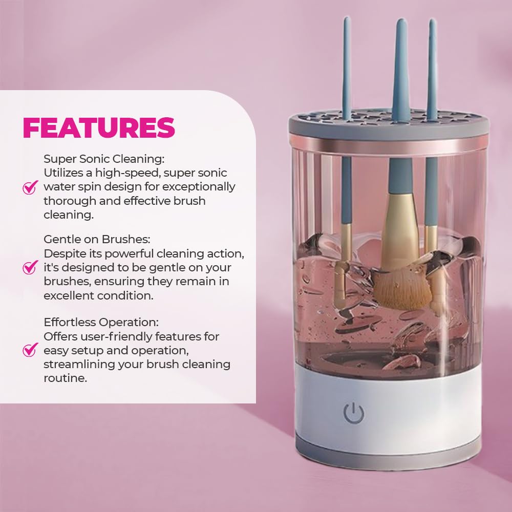 Electric Makeup Brush Cleaner, Cosmetic Brush Cleaner Automatic Spinning Brush Cleaner with Portable Bag, Dry Cloth, Dropper Bottle and Brush Cleaning Mat, Fit For All Size Makeup Brush