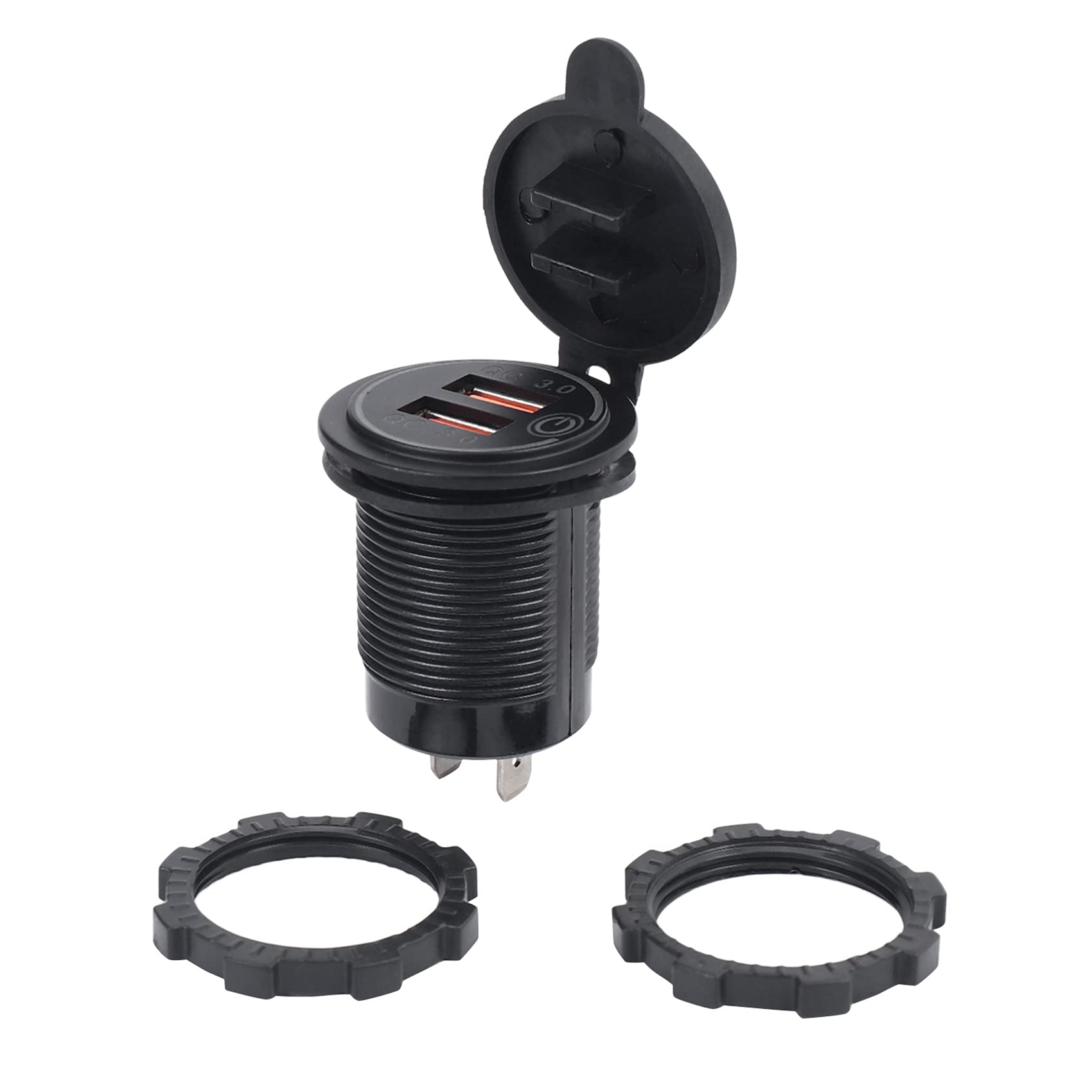 20X Carga Rápida 3.0 Cargador de Coche USB Dual 12V 36W Cargador Rápido USB con Interruptor para Moto Camión Carro de Golf Verde