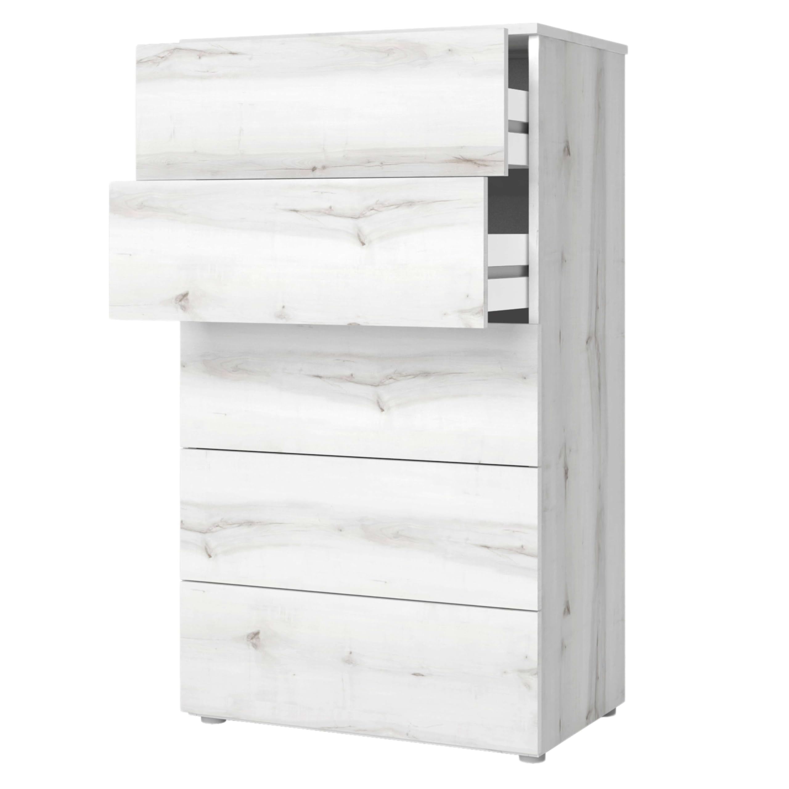 Sinfonier Cómoda 5 Cajones Mueble Cajonera Cómoda Alta Lyon Blanco Albo 62x111 cm