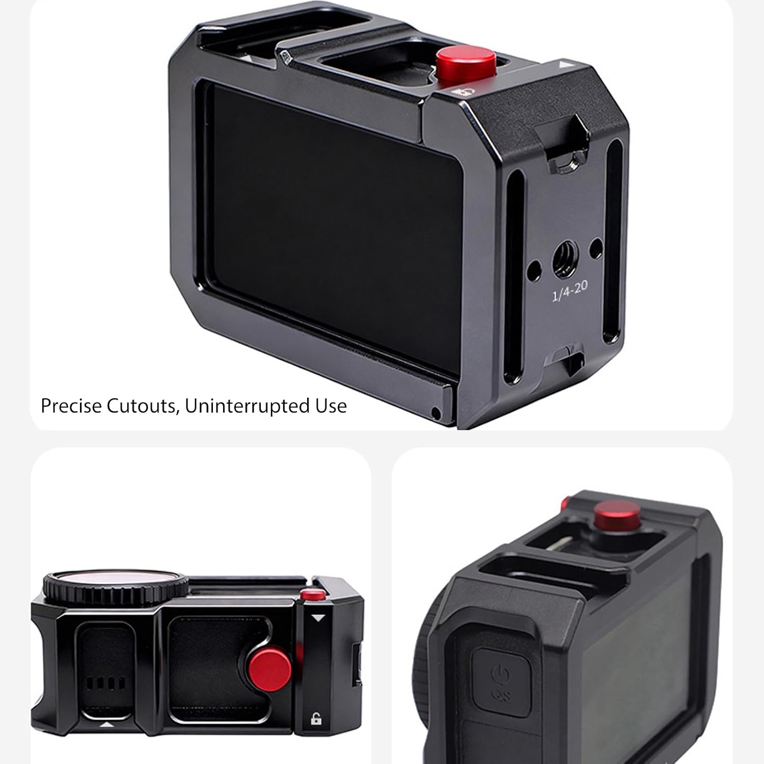 Yctze Metal Cage Frame for Action 5 Pro 4 3 Aluminum Alloy Shockproof Camera Case with Magnetic Side Panel Cold Shoe Mount 1/4 Inch Screw Hole for Content Creators Outdoor Adventures (Black Red)