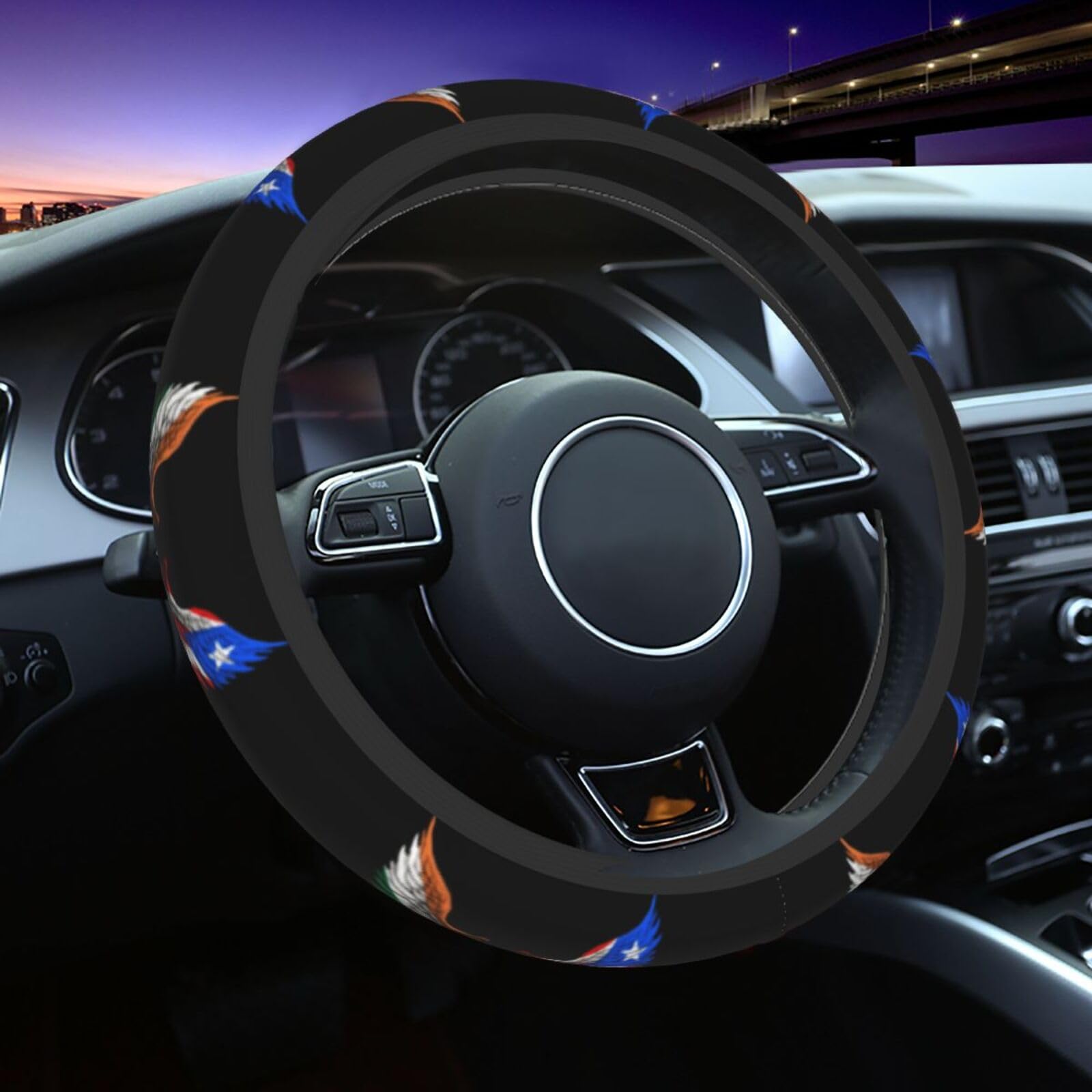 Wings Ireland and Porto Rico Flag Car Steering Wheel Covers,Soft Steering Wheel Protector for Women & Men,Universal 15 Inch Auto Car