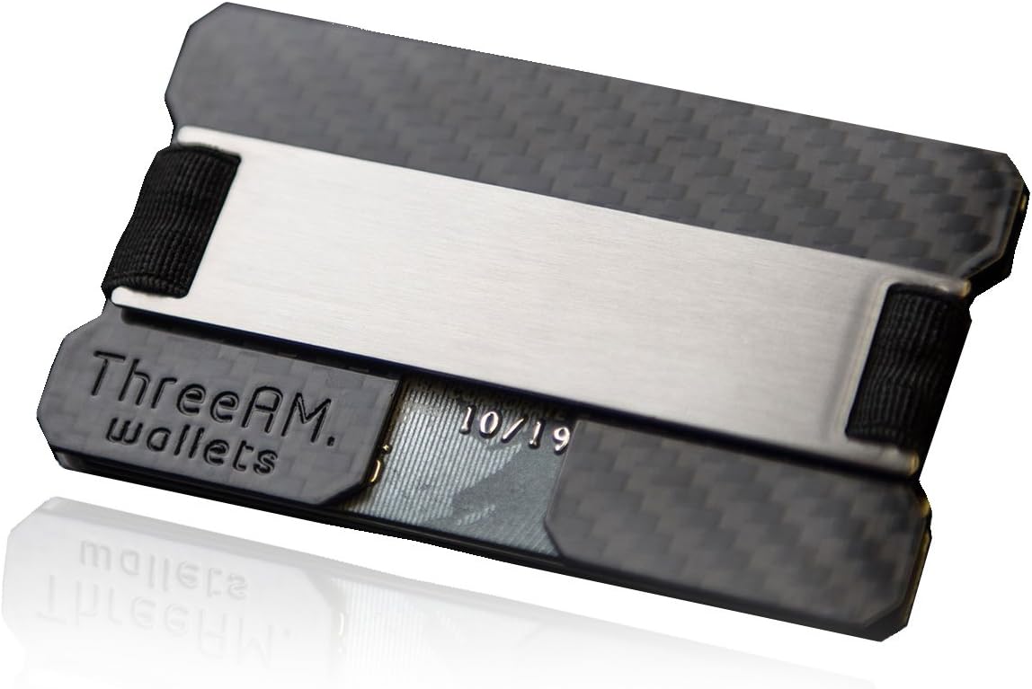 Slim Carbon Credit Card Holder Luxury Wallet For Front Pocket Minimalist With Cash Money Clip (Black)