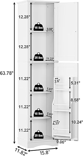Miniatura 3 de Function Home Armario de almacenamiento alto para baño, despensa de cocina delgada de 64 pulgadas con almacenamiento de puerta, armarios 64" Blanco