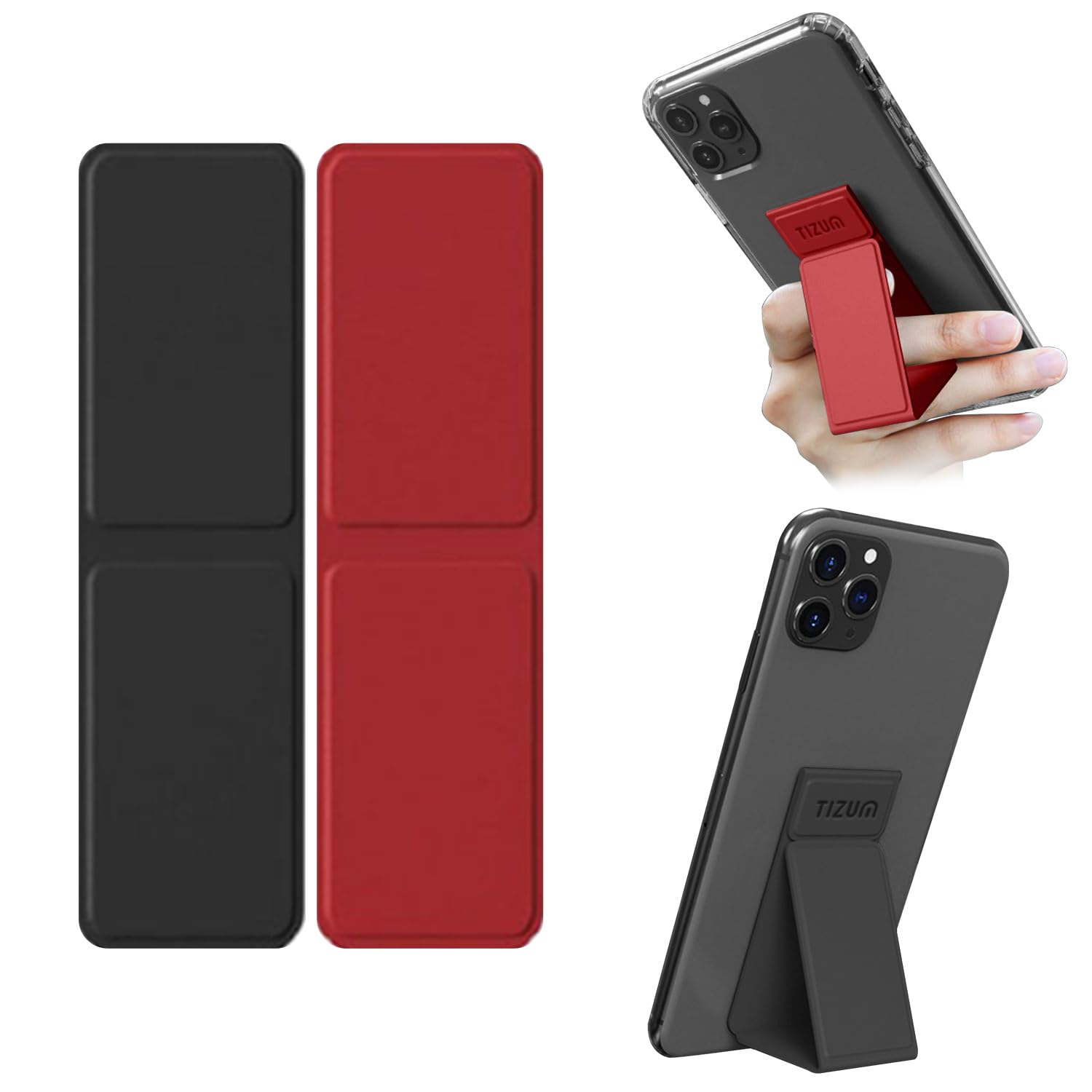 Tizum Universal Foldable Handheld Mobile Holder Kickstand, Horizontal Or Vertical Phone Stand Hand, Finger Grip, Magnetic Suction Folding Bracket Leather Finish Tabletop (Red & Black) (B0D31FY9XT) Amazon Price History, Amazon Price Tracker