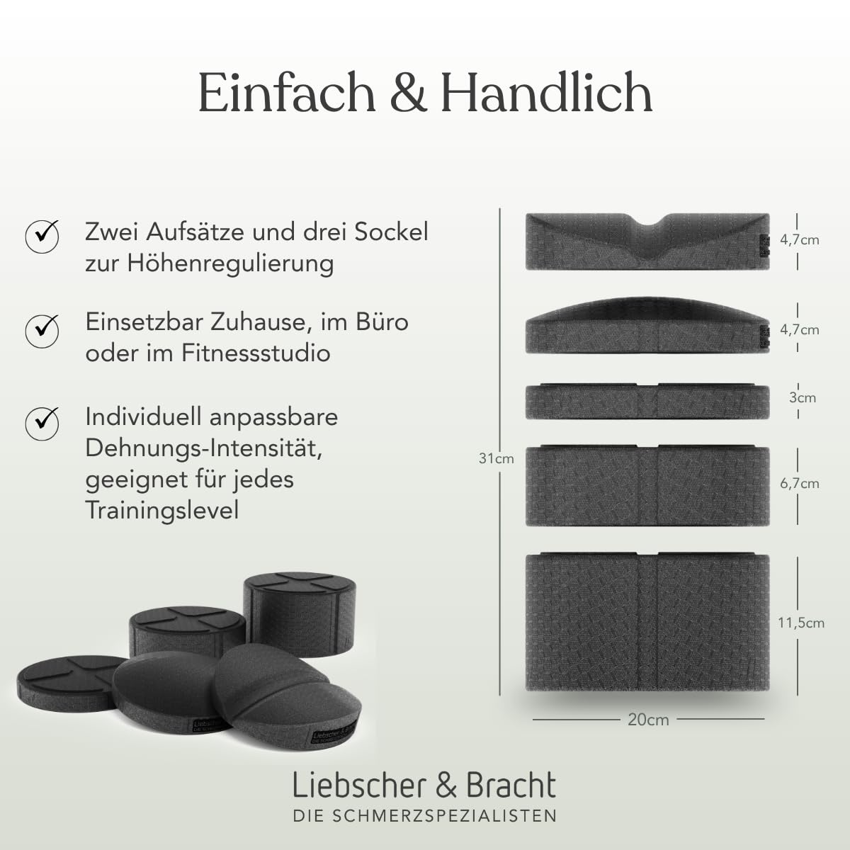 Liebscher & Bracht Original Rückenretter: Rückenstrecker, Brust- & Rückendehner mit Rille für Wirbelsäulen + Höhenregulierung, Rückentrainer Made in Germany, Übungen in der App Schwarz