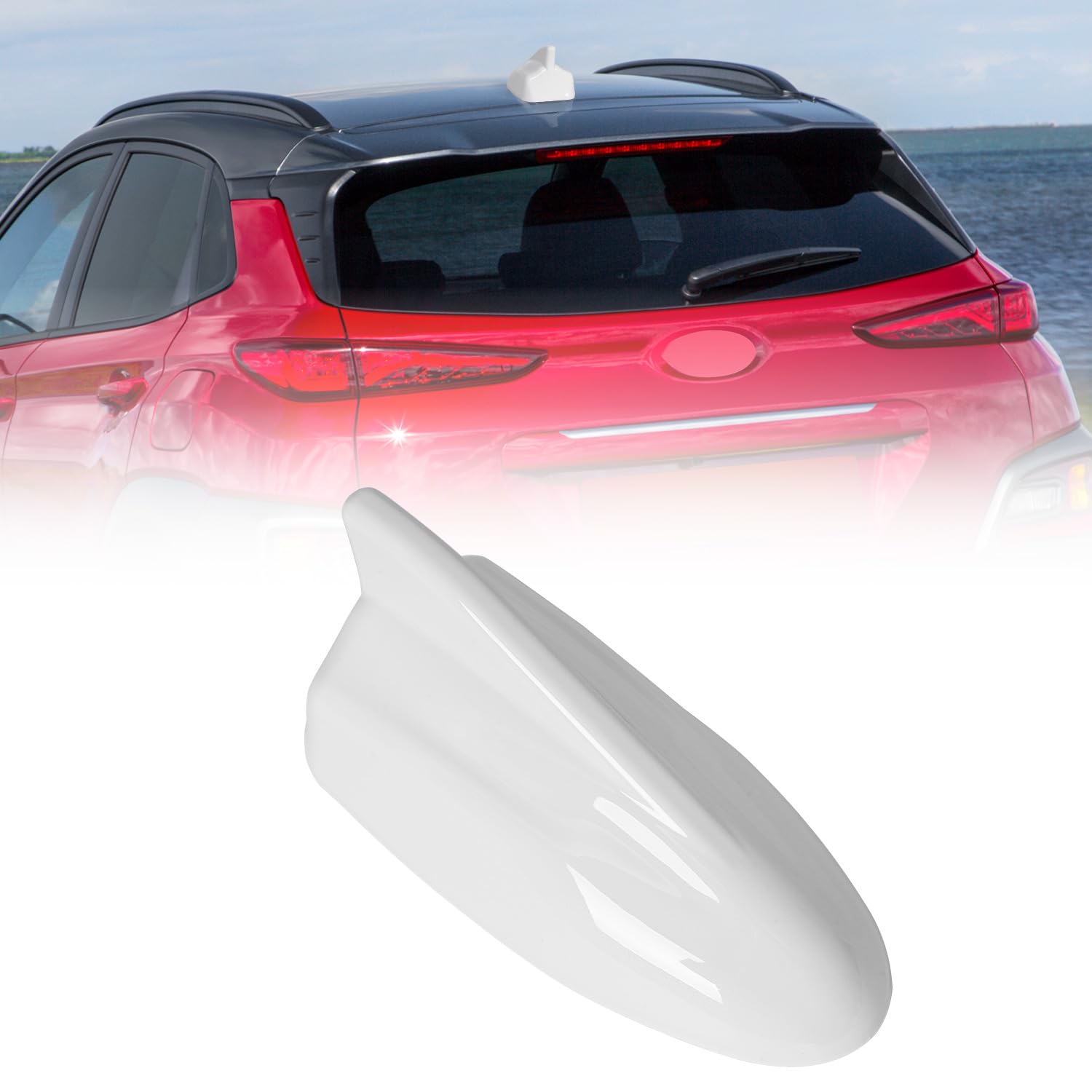 Shark Fin Antenna Cover,Car Roof Antenna Caps Compatible with Hyundai Kona 2018 2019 2020 2021 2022 2023,96210-J9300,Roof Topper Cover Replacement,White,Without Chip