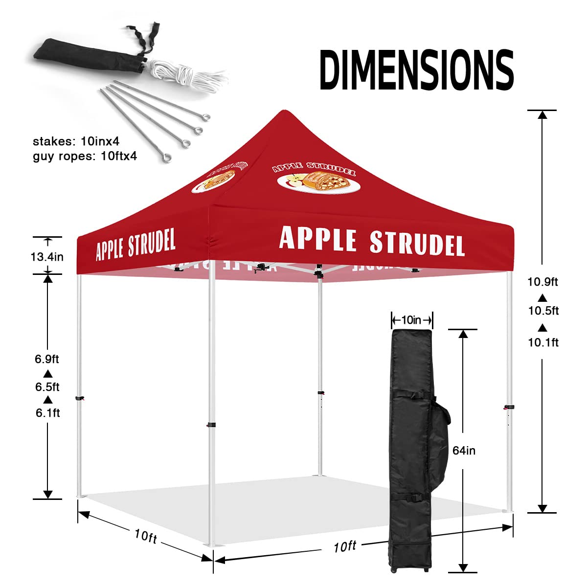 Apple Strudel Tent, Heavy Duty Outdoor Canopy Tent 10x10, Apple Strudel Themed Business Food Vendor Tent for Pop Up Market Strudel Pastry Advertising Canopy : Patio, Lawn & Garden