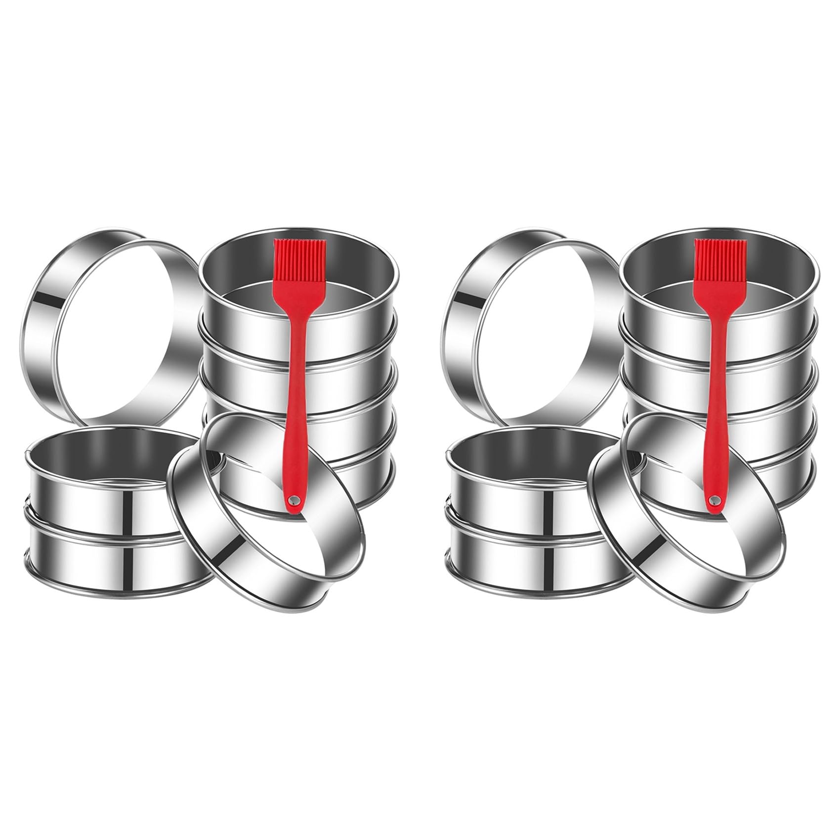 Hndhbfgrt 16Pack English Muffin Rings 4 Inch Crumpet Rings Stainless Steel Double Rolled Tart Rings, Cooking Pastry Ring Molds