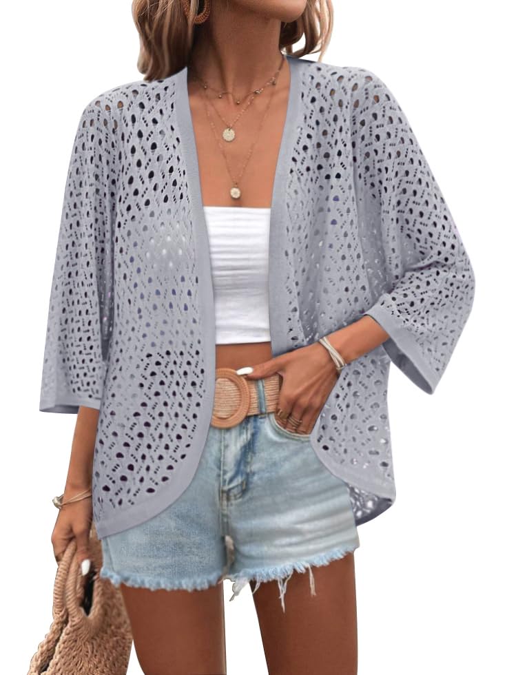 Image of Zeagoo Womens Summer Crochet Cardigan Sweaters Lightweight Open Front 3 /4 Sleeve Batwing Kimono Boho Knit Cover Ups 2026
