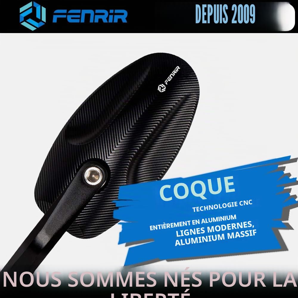 FENRIR (Non Homologué) Rétroviseur Moto Embout De Guidon Retrovisores Noir CNC Alliage d'aluminium forgé Anti-éblouissement Conception anti-tremblement Pour Roadster Sporive Scooter Custom 801-0324
