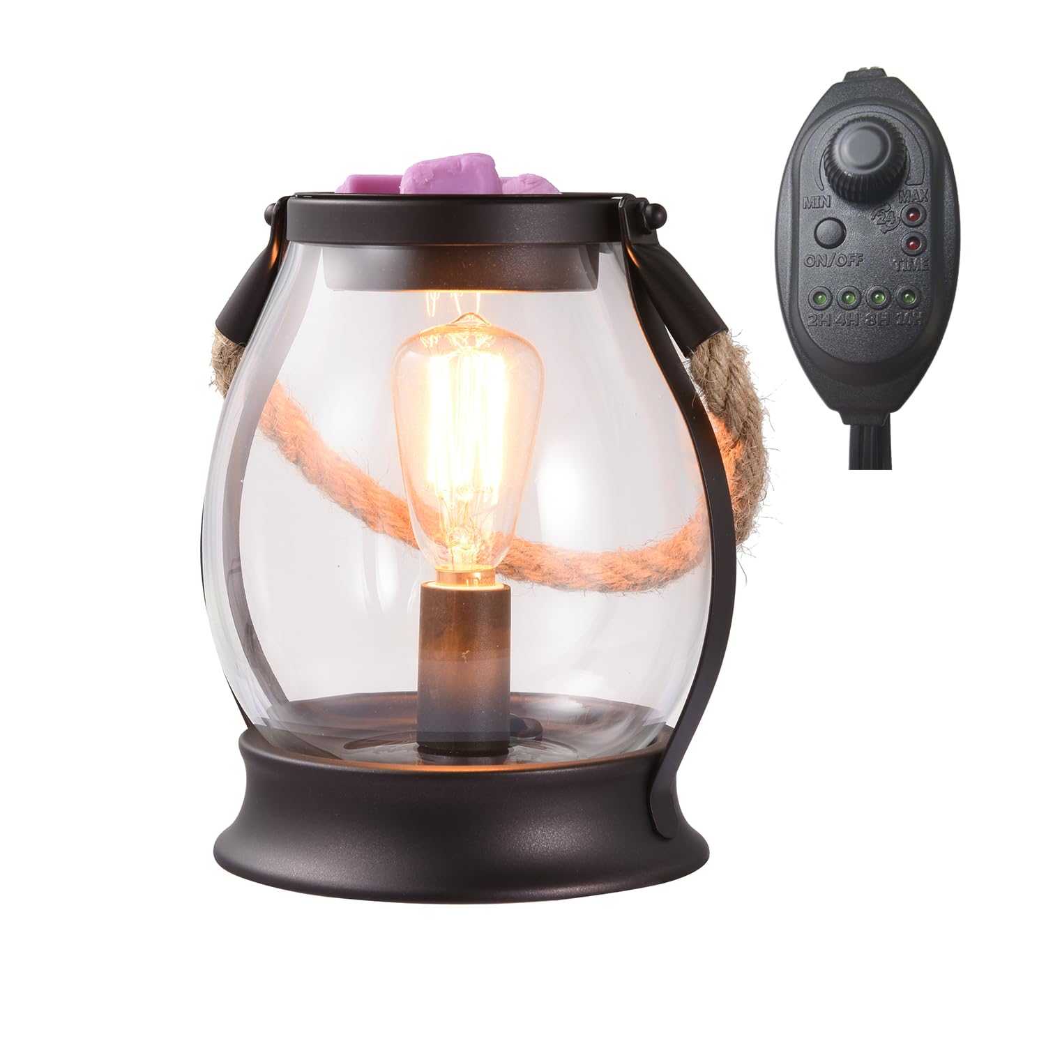DICIMI Wax Melt Burner Electric, Plug-in Wax Warmer with Timer & Dimmer, Rustic Hanging Warmer with Edison Bulb for Flame-Free Aromatherapy, for Home