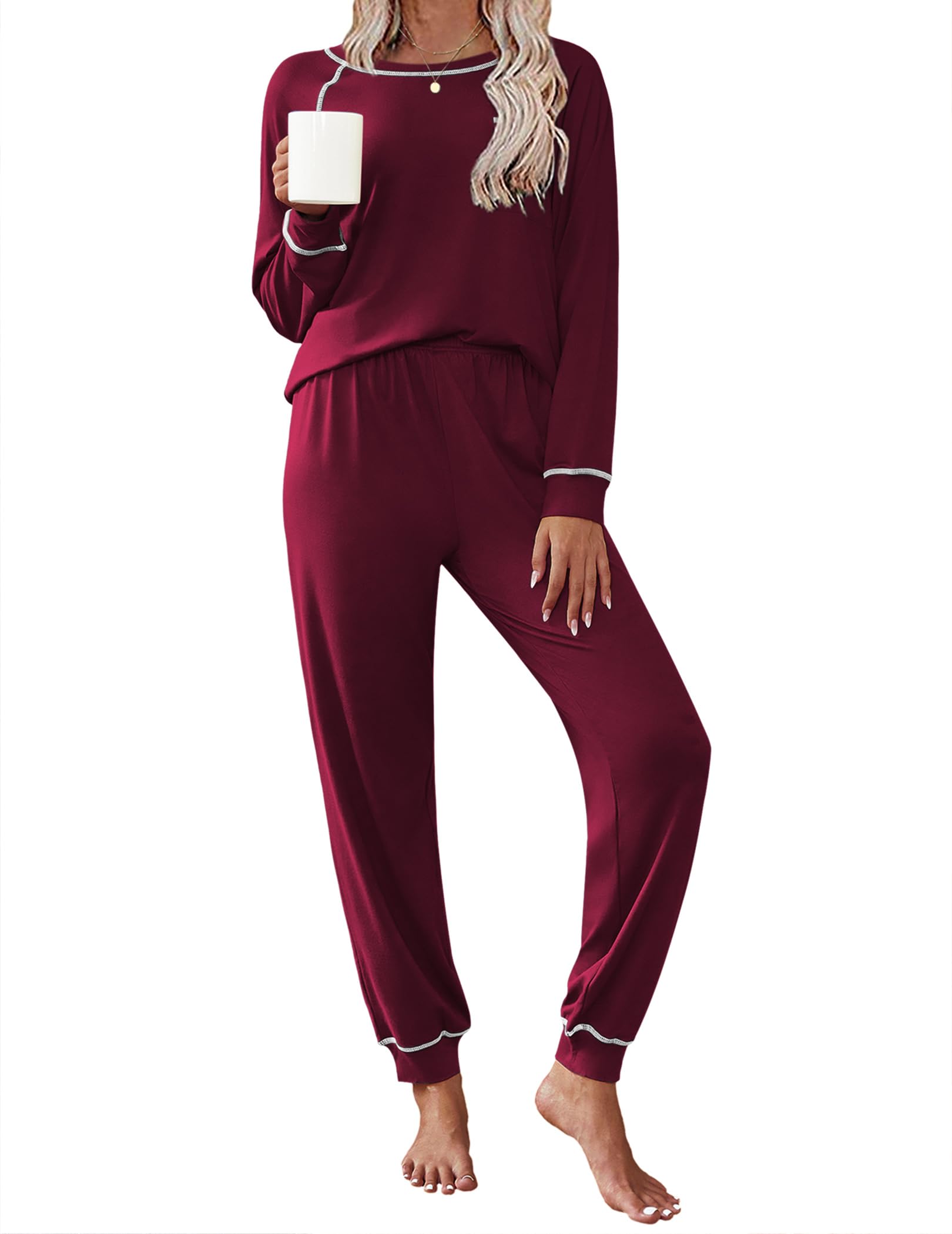 Ekouaer Pajamas Set for Women Soft Comfy Pjs Jogger Lounge Sets | Pullover Long Sleeve Sleepwear,Fall Jogger Loungewear,Gift for Mom,Wife,Friends