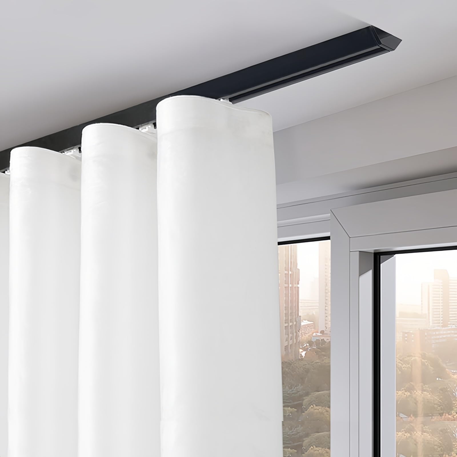 WQPMNYG Ceiling Track Room Divider for Curtains, 19.7FT Aluminum Curtain Rod, Wall-Mounted Drapery System for Living Room, Bedroom, Office (Black)