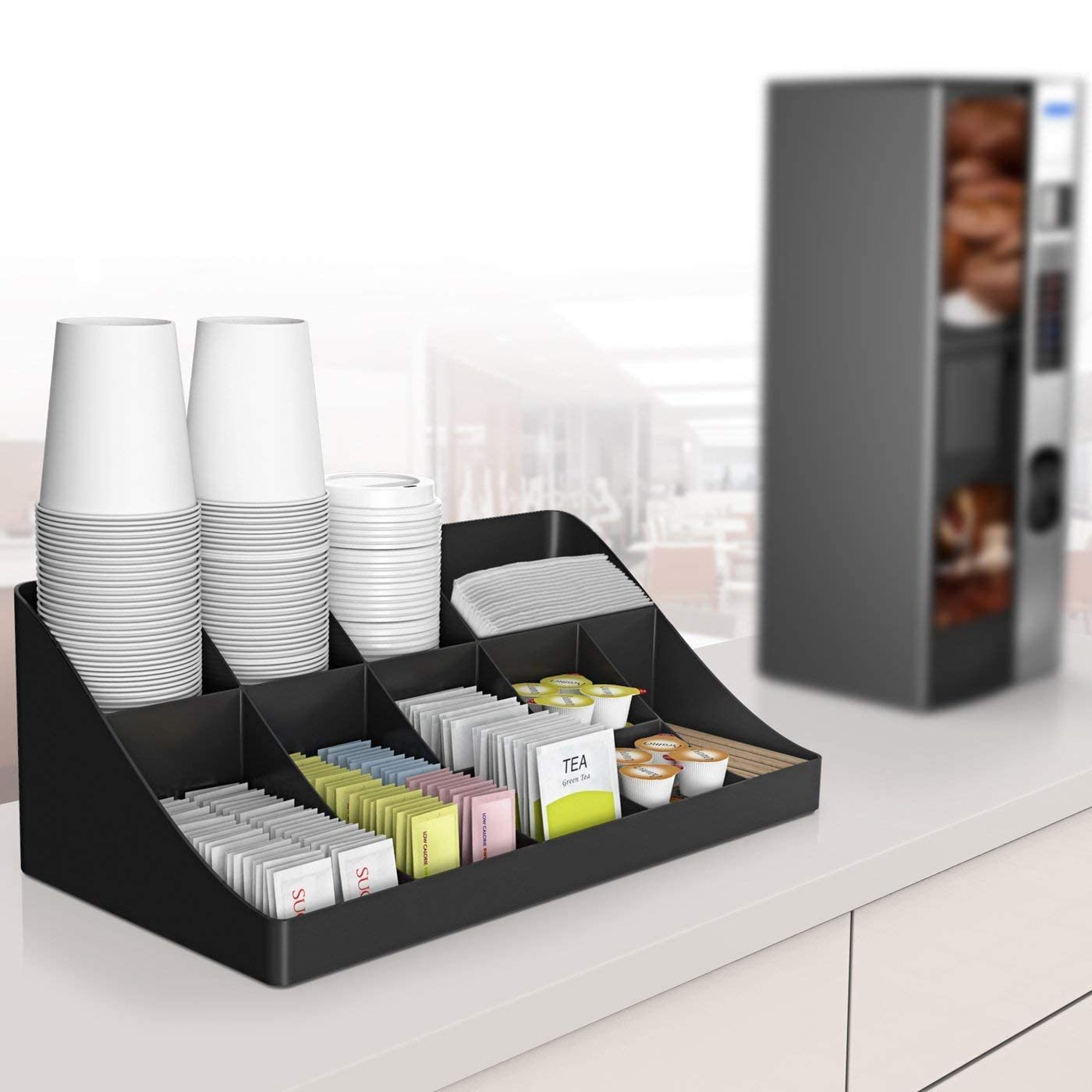 OGFC 50606 New Classic 11 Compartment Break room Coffee Condiment Organizer, / Pantry organizer/Coffee Ship Accessories - Black 1