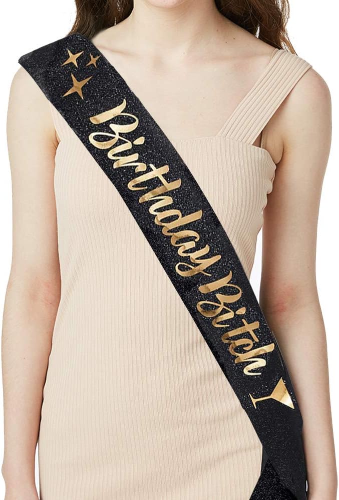 ADBetty Birthday Sash - Birthday Gifts for Women Birthday Girl Sash Fun Party Favors (Black/Gold)