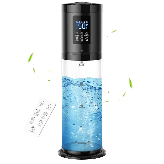 8L Humidifiers for Bedroom 30dB Quiet 500ft Coverage 60H Runtime Top Fill 3-in-1 Humidifier Large Room Essential Oil
