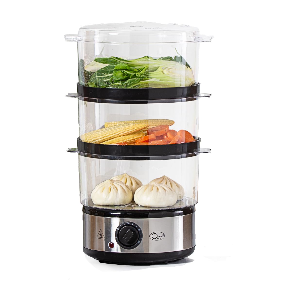 Quest 35220 3 Tier Electric Food Steamer / 7.2L / 3 Stackable Cooking Baskets & Rice Bowl / 60 Minute Timer Function