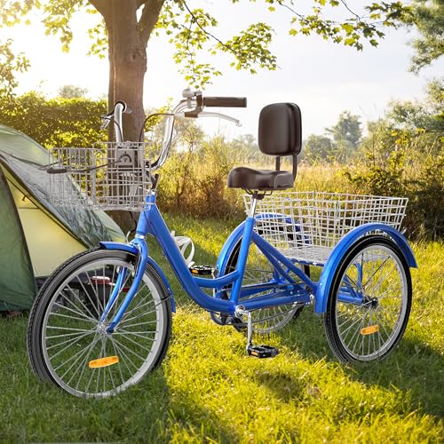 Image of YITAHOME 24 & 26 Inch Adult Tricycle, 1 & 7 Speed 3 Wheel Bikes, Large Seat with Backrest Trike for Adults with Front & Rear Baskets, Cruiser Bike for Seniors Women Men Commute Picnic Outdoor